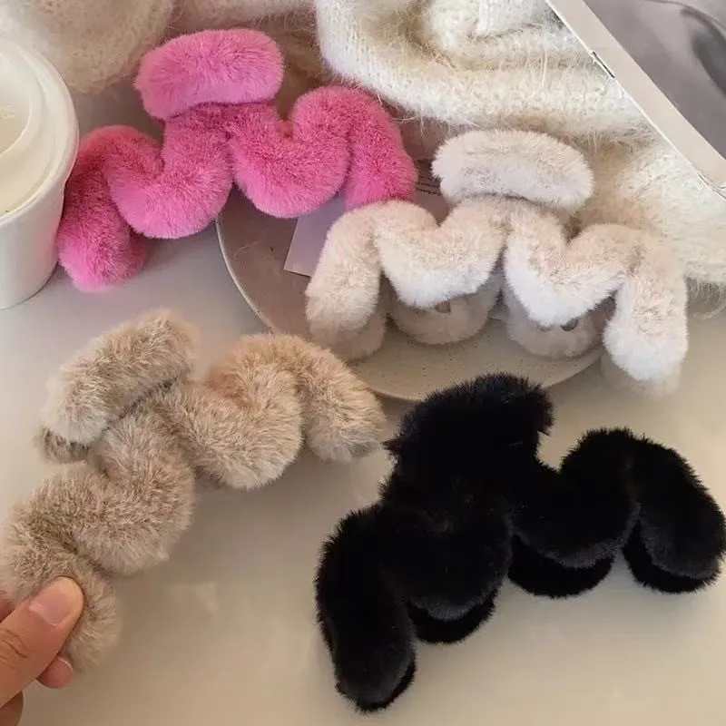 14 cm große Haarspange, modische Plüsch-Haarklammer für Damen, Haarspange für dickes Haar, niedliche Plüsch-Pferdeschwanz-Haaraccessoires