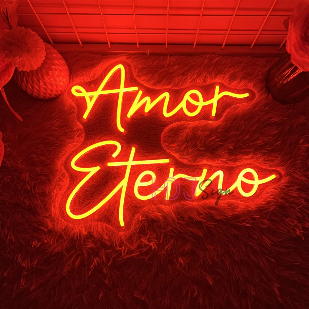 Amor Eterno-letreros Led de neón para decoración de dormitorio, arte para el hogar, luces de neón LED de boda española, letreros de decoración de pared de habitación de fiesta USB