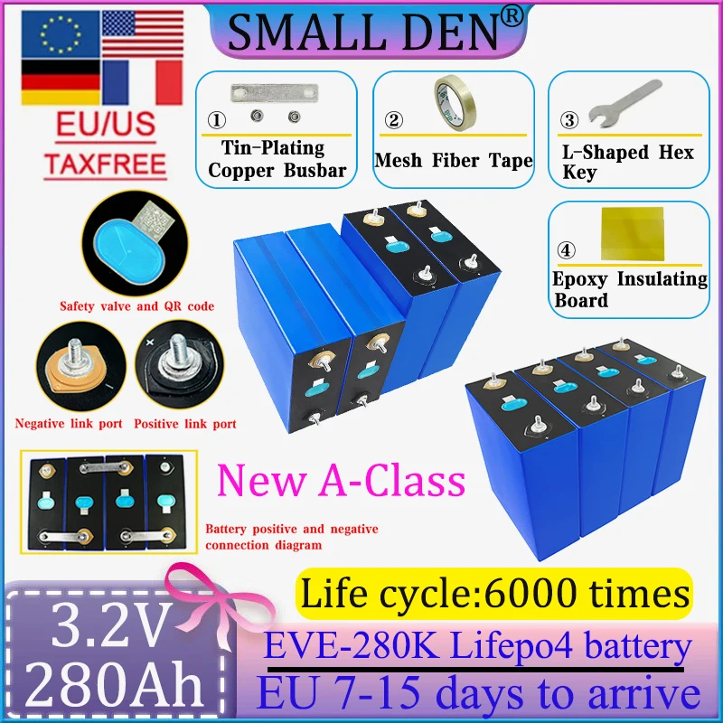 

New Grade A LF280K LiFePo4 280Ah CATL EVE 3.2v 280Ah EU Lithium Battery Cell Prismatic Li-Ion Rechargeable lifepo4 3.2v Batterie