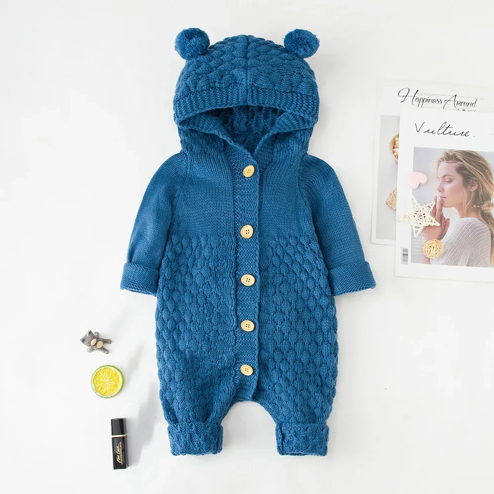 Hoodie Autumn Infant Baby Knit Rompers For Baby Boys Jumpsuit Winter Kids Overalls Baby Girl Clothes For Newborn Costumes 0-2 Y