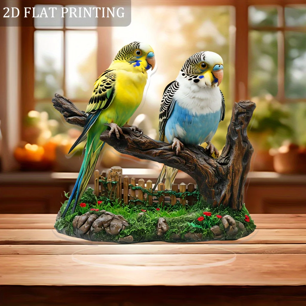 2D Charming Acrylic Desktop Decor Parakeet Sign Tabletop Art Versatile Home Decor Living Room Desk Ideal Gift Friends English