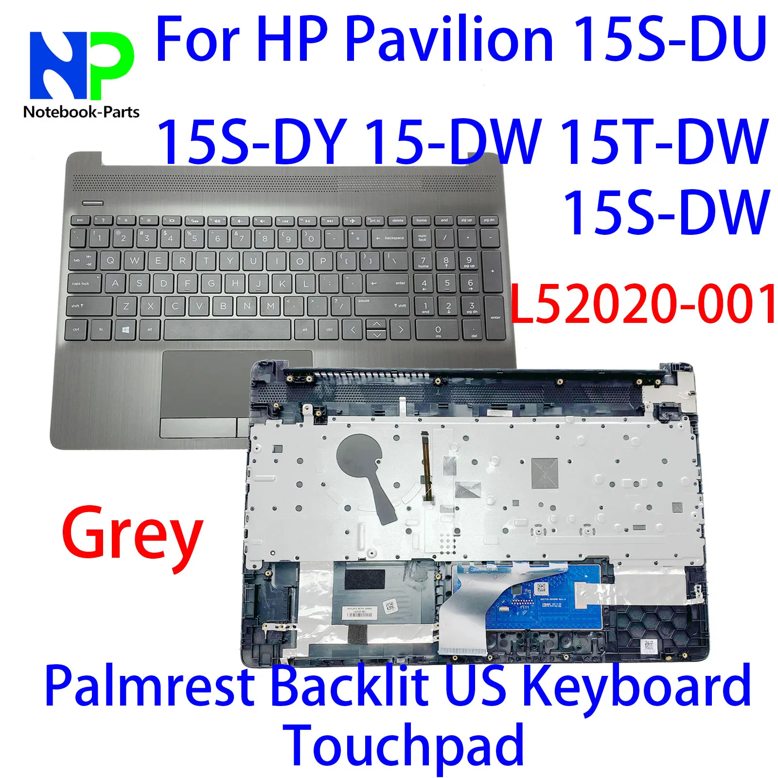 

Оригинальная новая верхняя крышка для HP Pavilion 15S-DU 15S-DY 15-DW 15T-DW 15S-DW, упор для рук, подсветка, клавиатура США, сенсорная панель, серый L52020-001