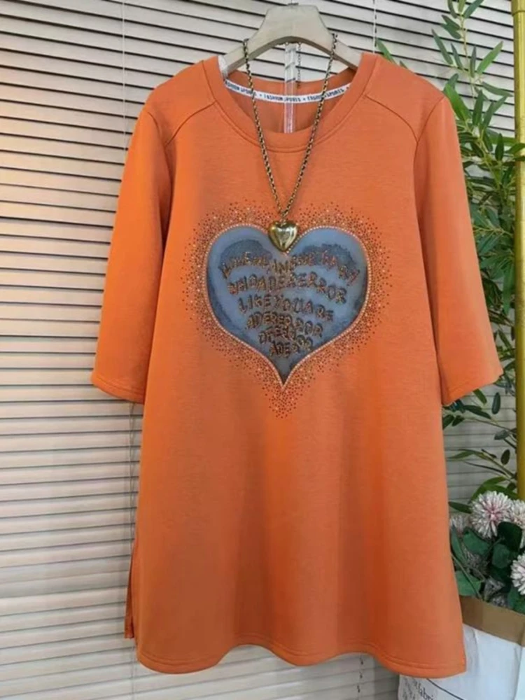 100กก.ผู้หญิงขนาดใหญ่ฤดูใบไม้ผลิฤดูร้อน2025ใหม่แฟชั่นTเสื้อผู้หญิงHeavy Industry Loveอเนกประสงค์Slimเสื้อยืดแนวโน้ม