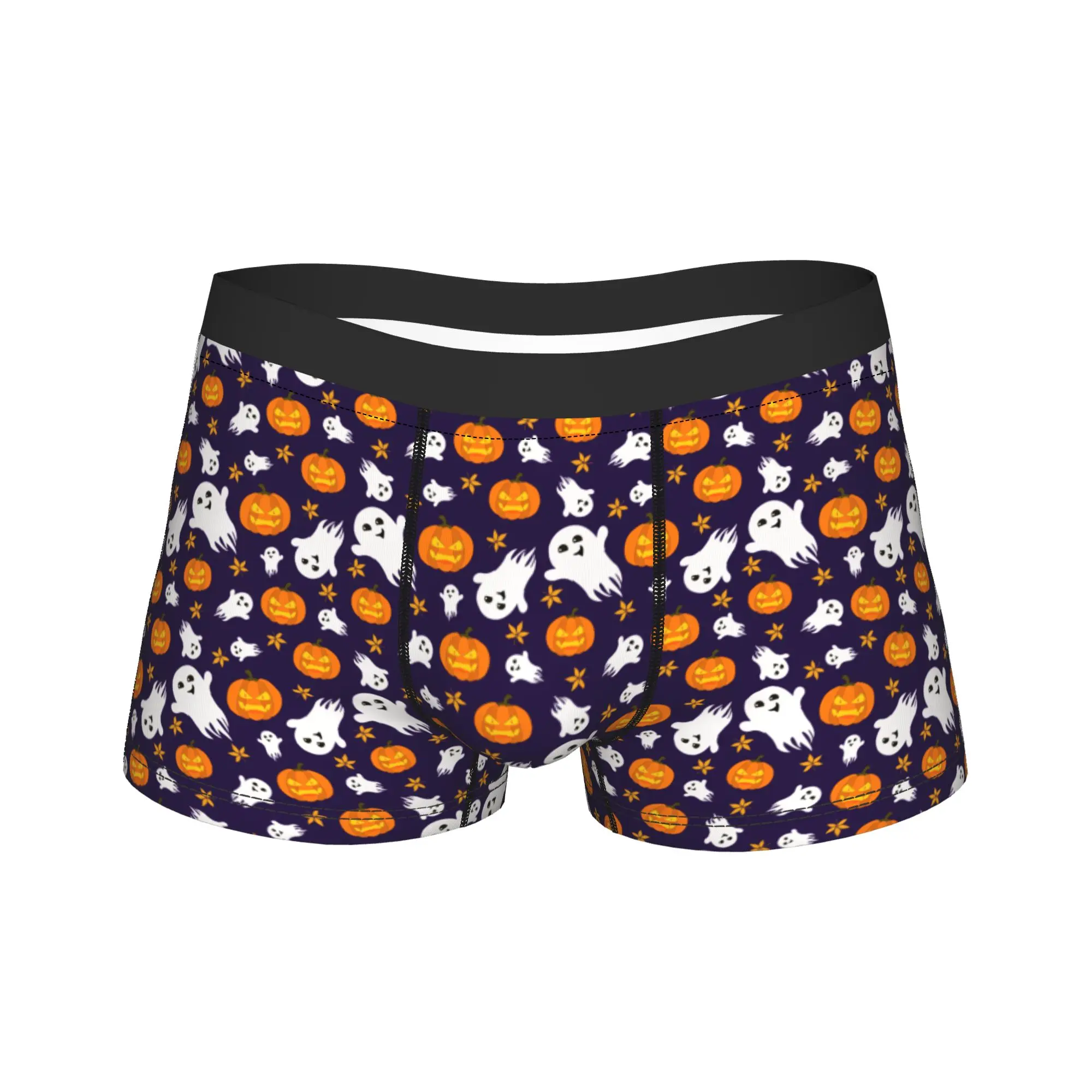 Men Cartoon Halloween Ghost Pumpkin Long Underwear  Novelty Boxer Briefs Shorts Panties Male Soft Underpants Plus Size