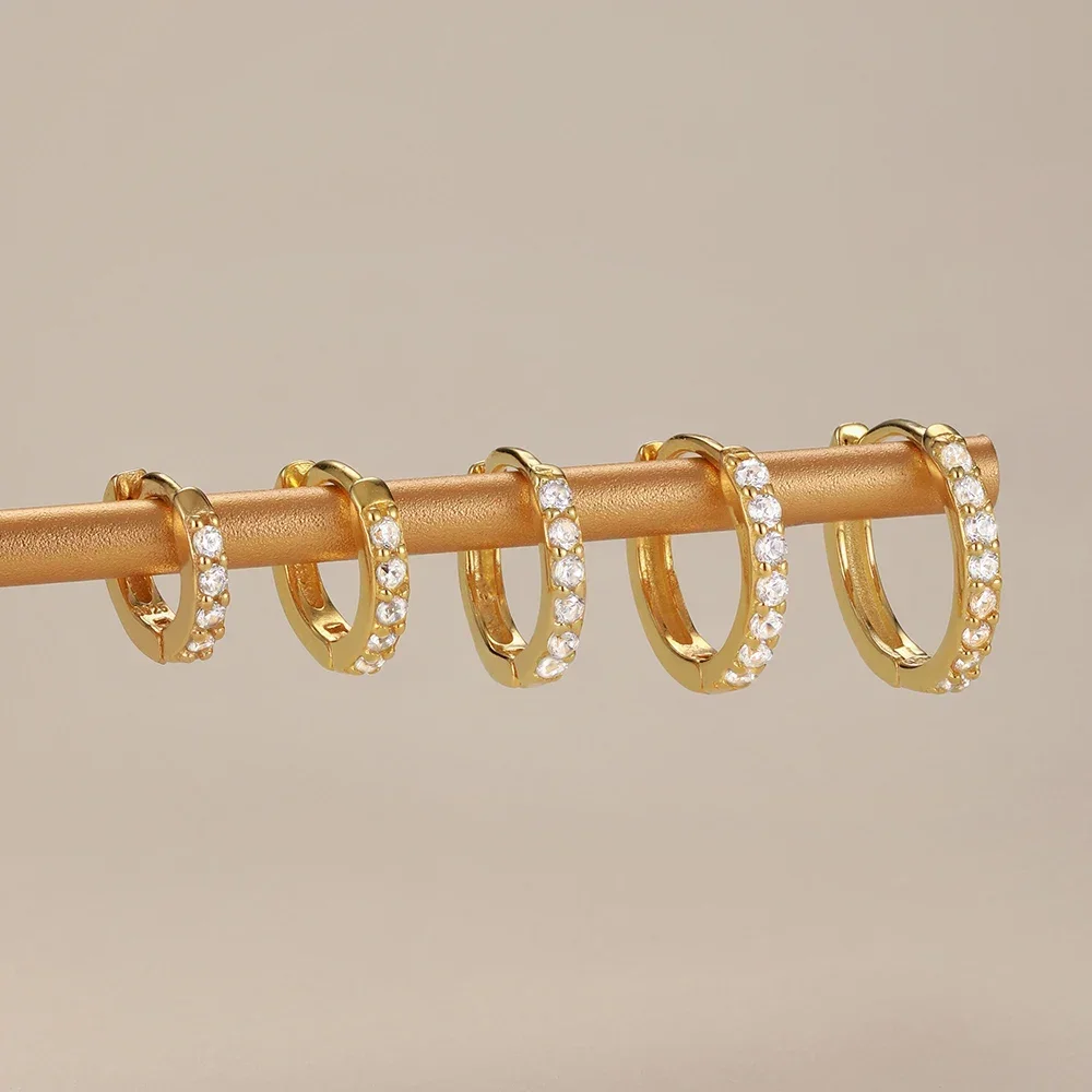 Aide - 1 Par de Aros Pequeños Minimalistas de Plata de Ley 925 con Circonita, Pendientes de Aro de 5/6/7/8/9 mm para Mujer, para Uso Diario en la Oficina