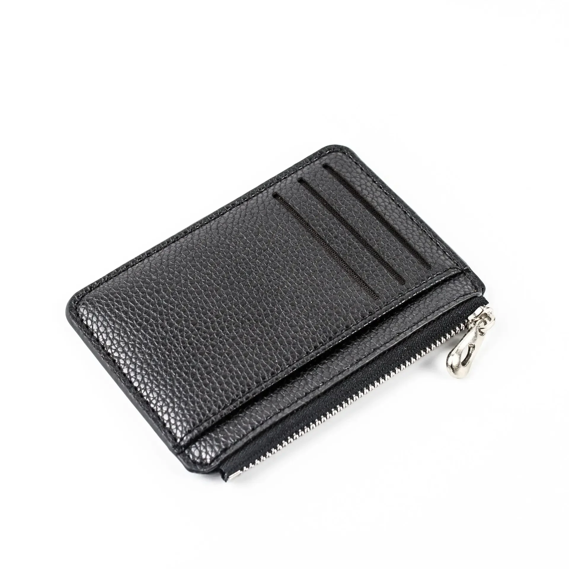 Porte-cartes de crédit à fermeture éclair ultra-mince pour hommes, portefeuille en cuir 100%, porte-monnaie mince et simple, 9 emplacements pour cartes, sacs