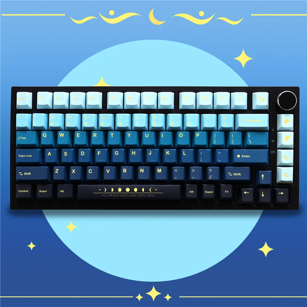 

GMK Moonrise колпачки для клавиш с сублимационной краской, прочный прозрачный шрифт из ПБТ, 129 клавиш, колпачки для клавиш с вишневым профилем для переключателя Mx, механическая клавиатура