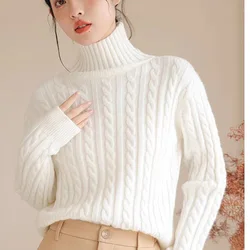 Autumn Winter Thick Sweaters Vintage Loose Solid Knitted Pullovers Women Clothing Fashion Elegant Warm Jumper