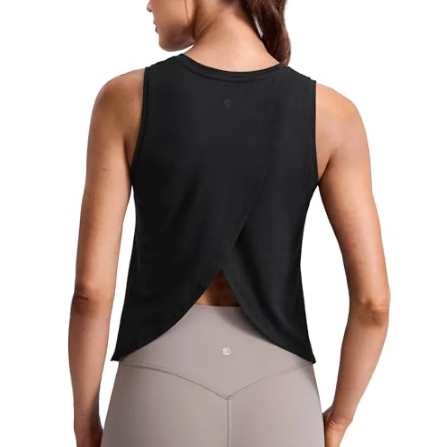 

CRZ YOGA Cotton-Blend Split Open Back Tank Tops for Women - Workout Athletic Gym Casual Crewneck Sleeveless Shirts