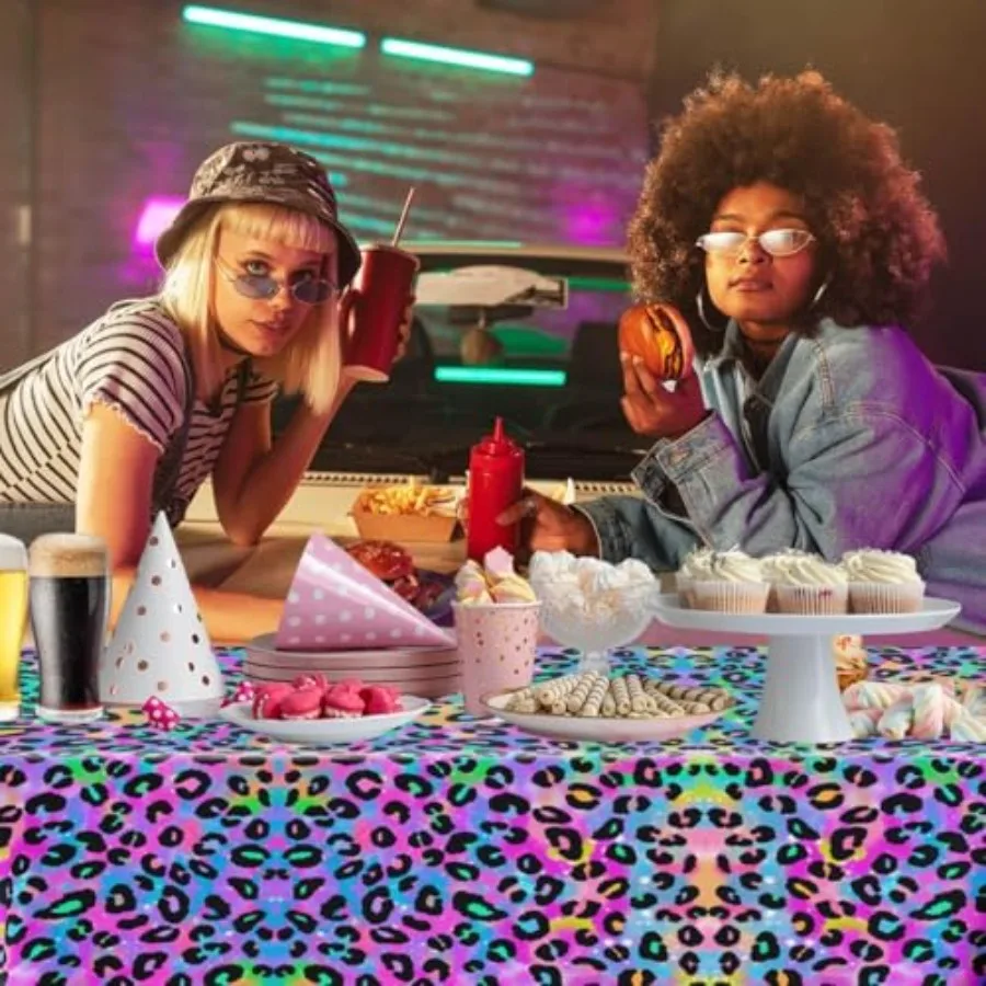 3 قطعة النيون قوس قزح ليوبارد عيد ميلاد مفرش المائدة المتاح البلاستيك الفتاة سباركلي الطلاء ترشيش الفهد غطاء طاولة الحفلات ل R