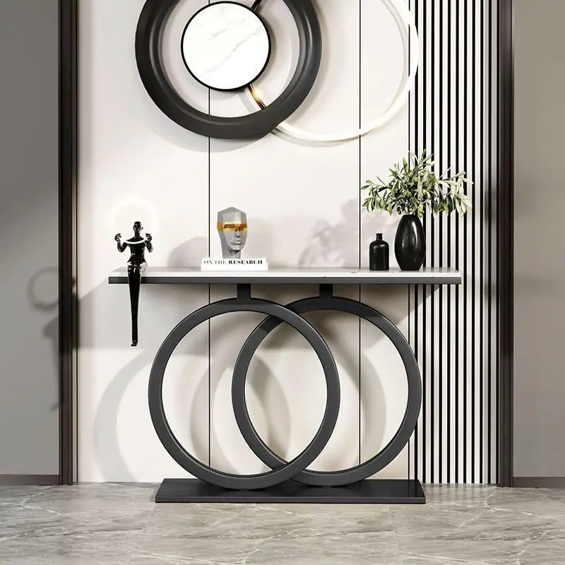 Entrada de mármore parede moderna simples vista final mesa sala estar corredor decoração