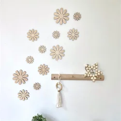 Nordic Wooden Daisy Flower Wall Decoration Self-adhesive Wall Stickers Set Wooden Sticker for Kids Room Nursery Decor