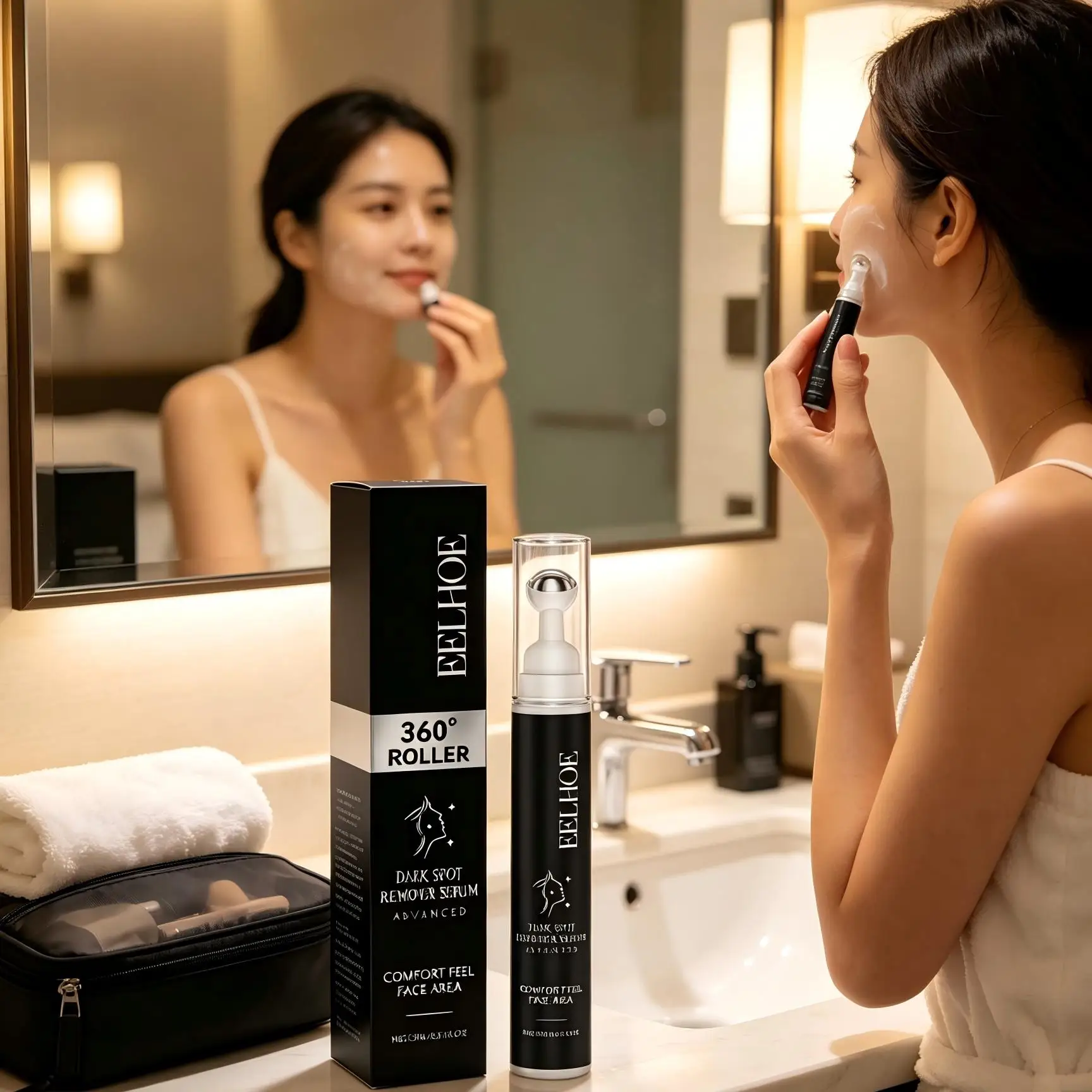 EELHOE Dark Spot Correcting Glow Serum Melanin Removal Improve Dullness 360° Roller Nicotinamide Vitamin C Brightening Serum