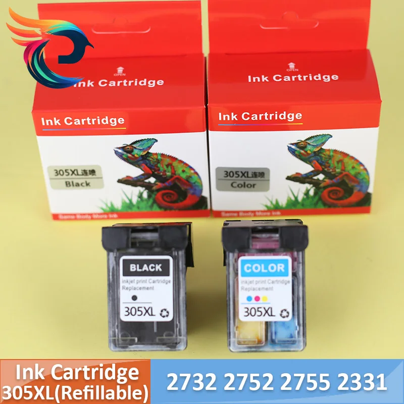 Refillable 305XL Ink Cartridge Black Tri-Color Compatible HP DeskJet 1210 1212 2331 2332 2333 2732 2752 2755 High Capacity Ink R