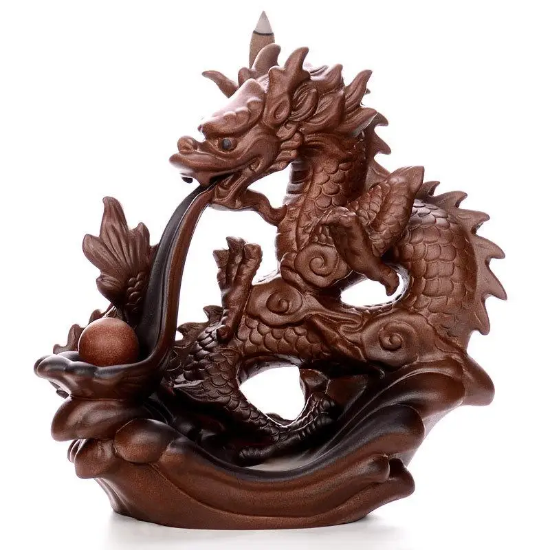 With 20cones Ceramic Dragon Incense Smoke Waterfall Backflow Stick Holder Decor Tea House Craft