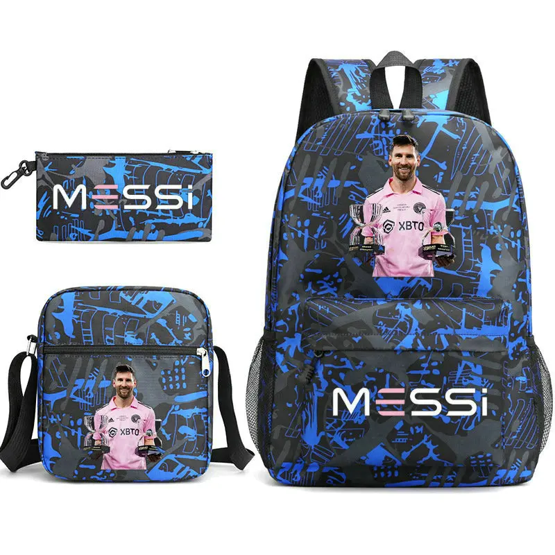 3pcs Messi Backpack Teen Boys Girls Bookbags Middle Student Laptop Large School Bags Lightweight Travel Mochilas