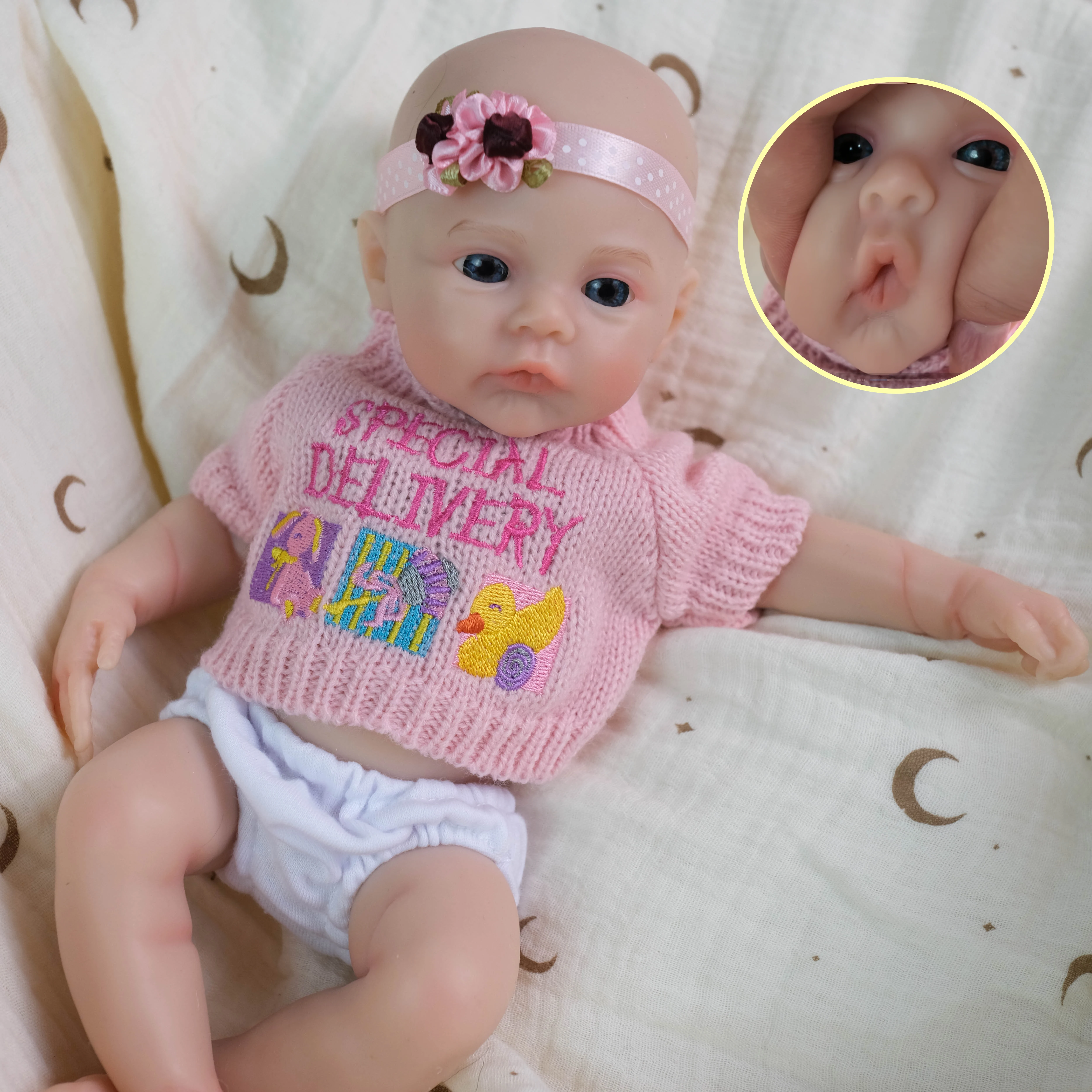 

NPK 12''High Quantity Solid Super Soft Elastic Silicone Reborn Meadow with Girl Body Hand Painting Collectible Lifelike Art Doll
