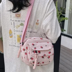Cute Strawberry Trendy Crossbody Bag Corduroy Messenger Bag Casual Zipper Underarm Bag for Women Travel Work Shoulder Bag