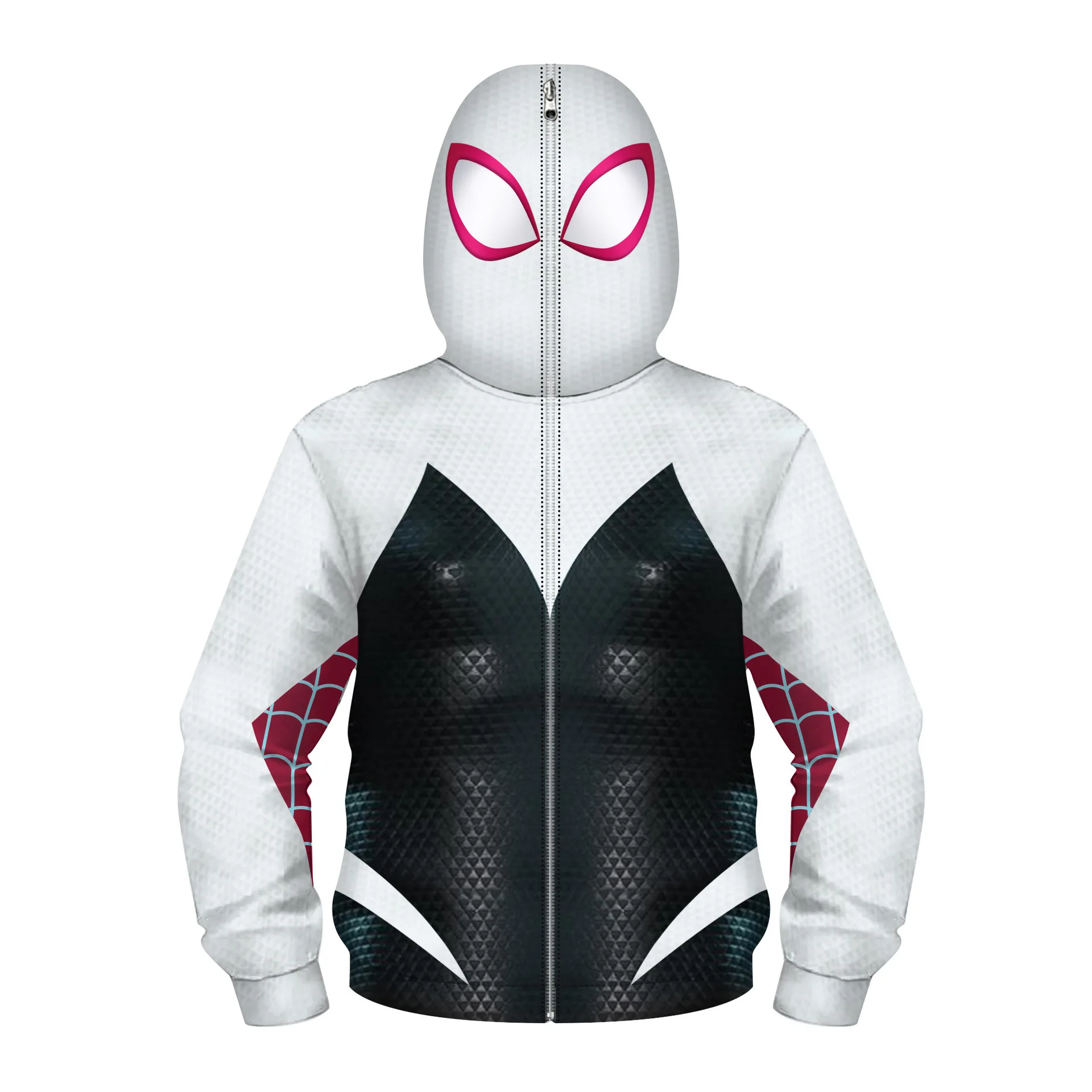 Superhero Cosplay Costume para Crianças, Aranha Gwen Stacy Hoodies, Casaco com zíper, Pulôver com capuz, Streetwear adulto