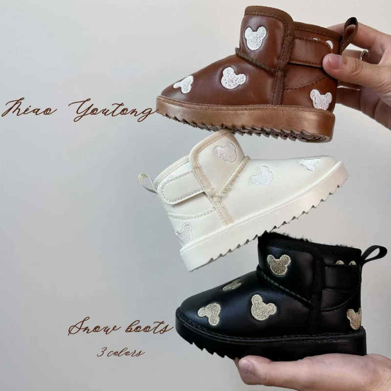 

Disney Children's Snow Boots Boys Girls Warm Plus Cashmere Lined Waterproof Toddler Non-slip Outdoor Shoes Kids Casual Boots