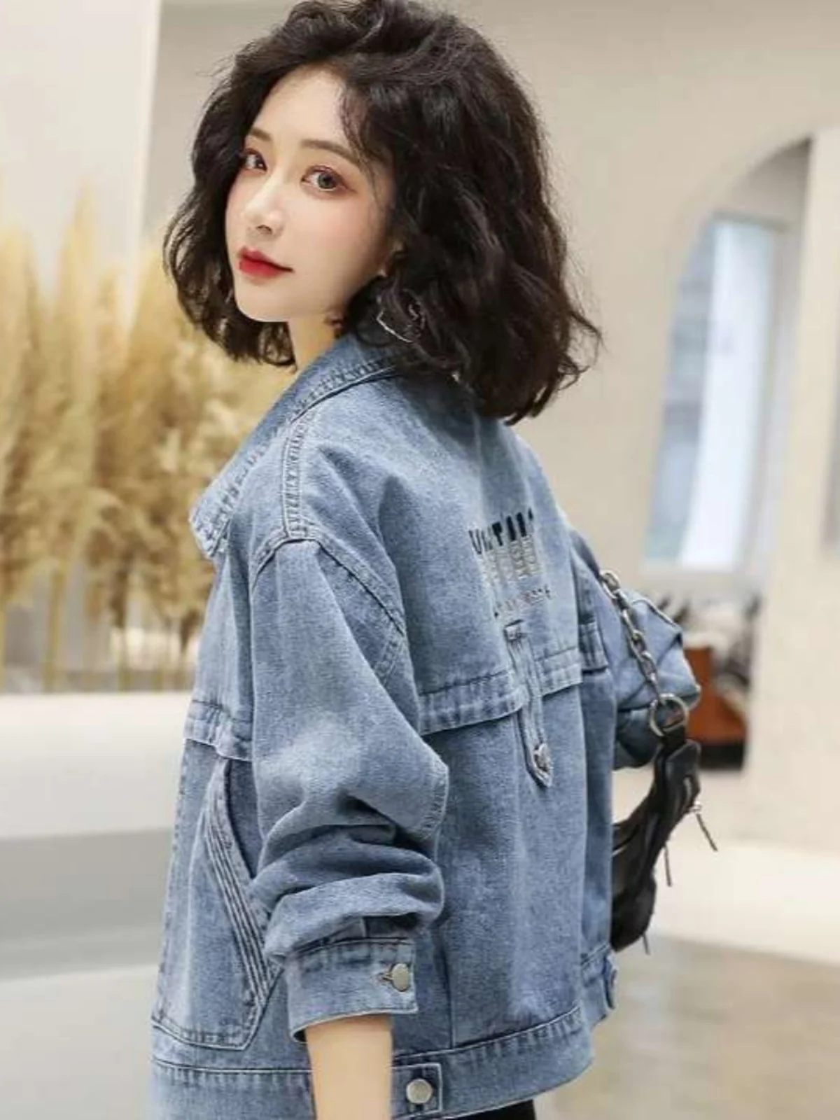 

Корейский свободный крой Long Sve ort, джинсовый джинсовый джинс с вышивкой, женская мода, весна-осень, повседневная одежда на пуговицах