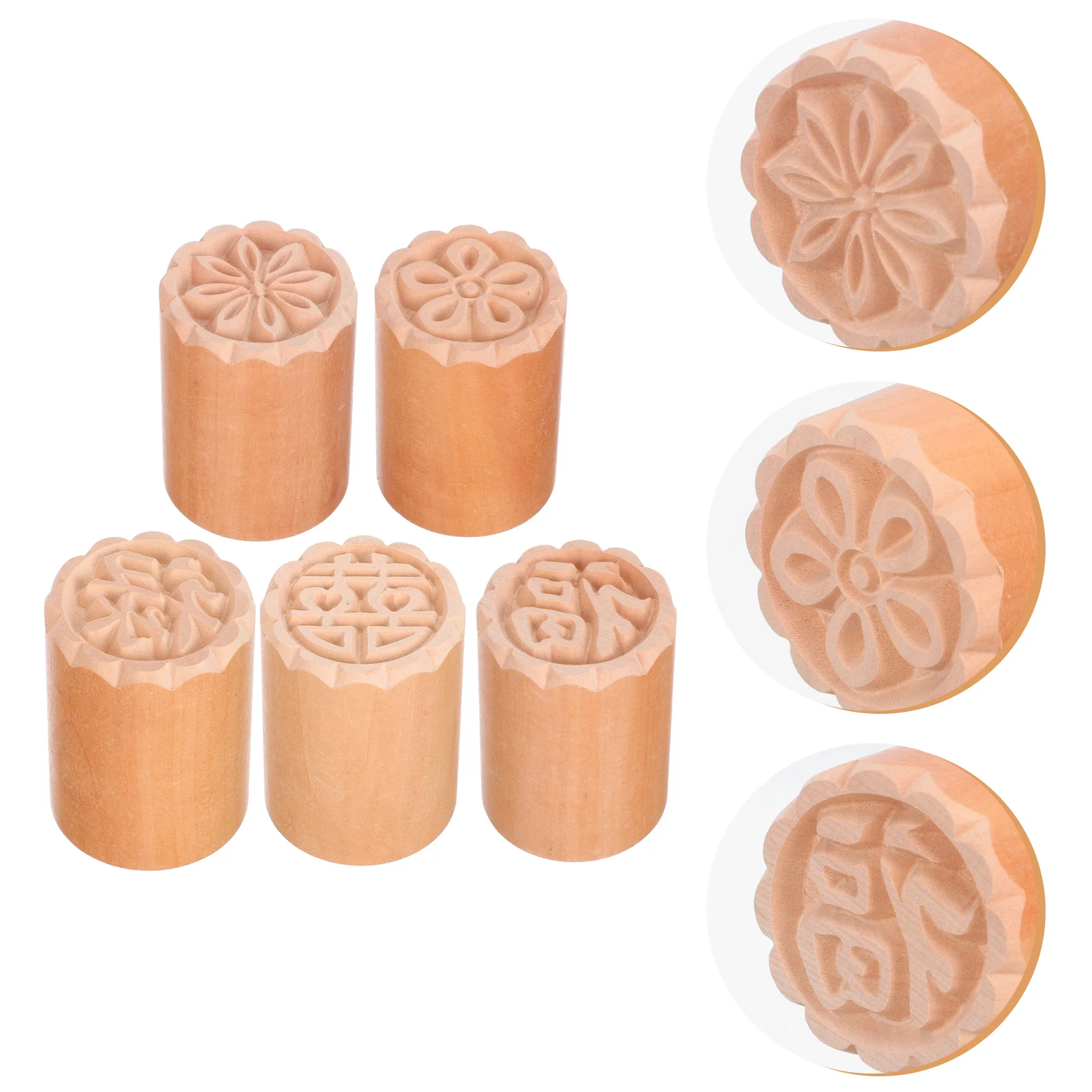 5 Pcs Japanese Sushi Stamp Baking Tool Dessert Decoration Props Cake Stampers Pastry Decorative Stamps Molds Wooden Printing