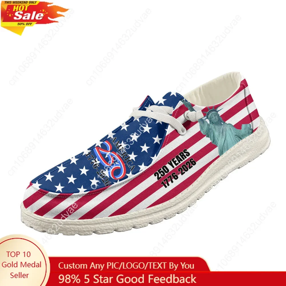

America 250th Anniversary 1776-2026 Loafers Men Woman Casual Shoes Durable Lightweight Flat Footwear Work Customized Shoe White