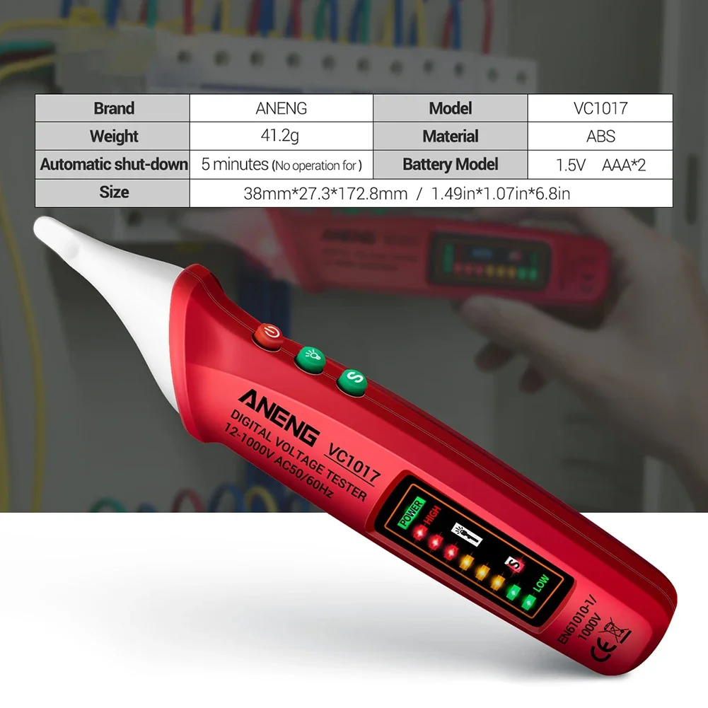 ANENG VC1017 woltomierz wykrywacz bezkontaktowy długopis LED narzędzia elektryczny wskaźnik Tester alarmowy miernik napięcia gniazdo zasilania prądu