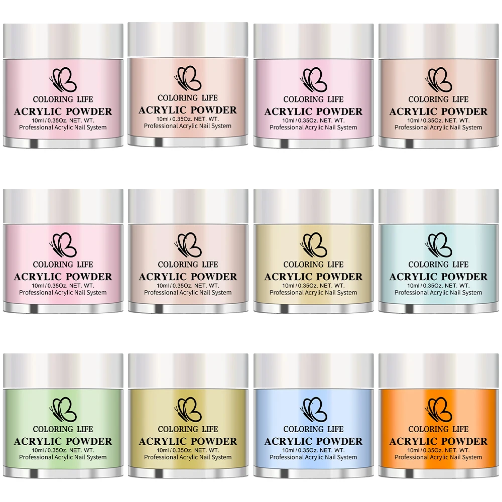 7 جرام * 12 برطمانات فرنسية احترافية للأظافر من الأكريليك مسحوق عاري وردي أخضر بوليمر 3 في 1 تمديد نحت غمس مسحوق كريستال #6