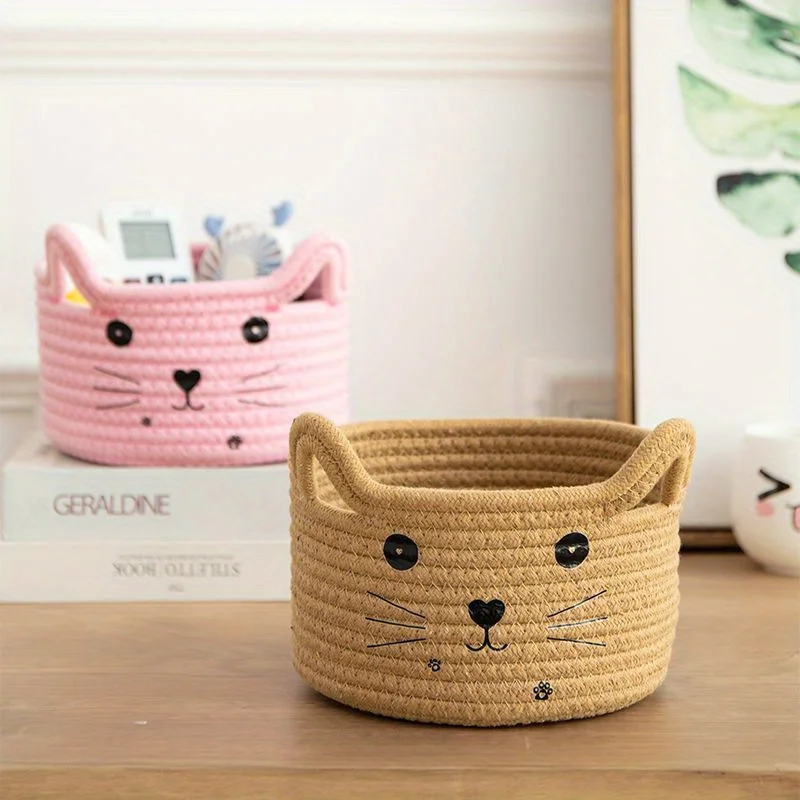 Cat Ears Japan Cotton Storage Basket Storage Basket Washable Desktop Finishing Storage Snack Storage Basket Home Storage