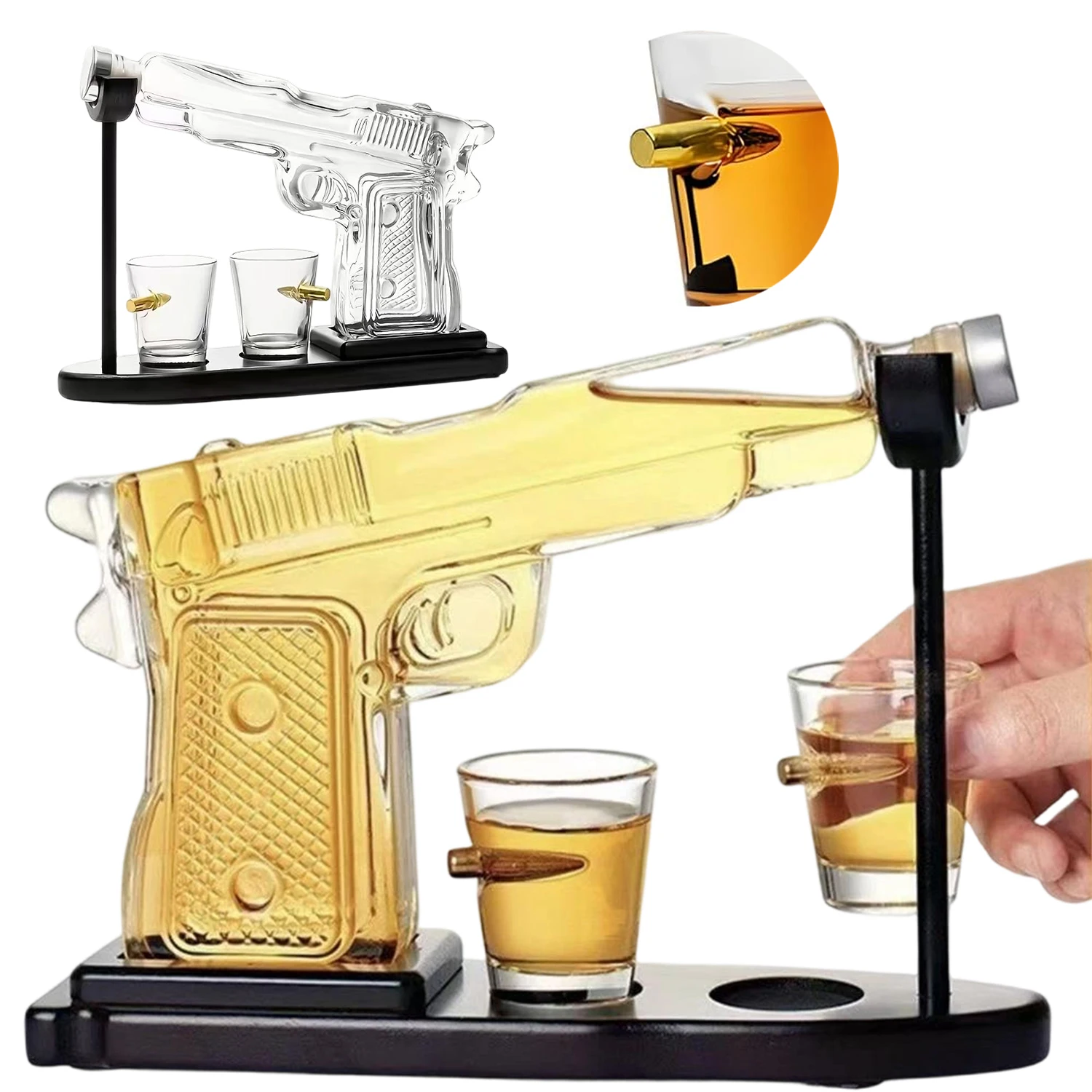 Ensemble de carafe à whisky de 230 ml avec 2 verres à shot de 50 ml, ensemble de service de liqueur en verre cristal de qualité supérieure pour la tequila et le bourbon, collection élégante pour bar à domicile pour les fêtes et les célébrations