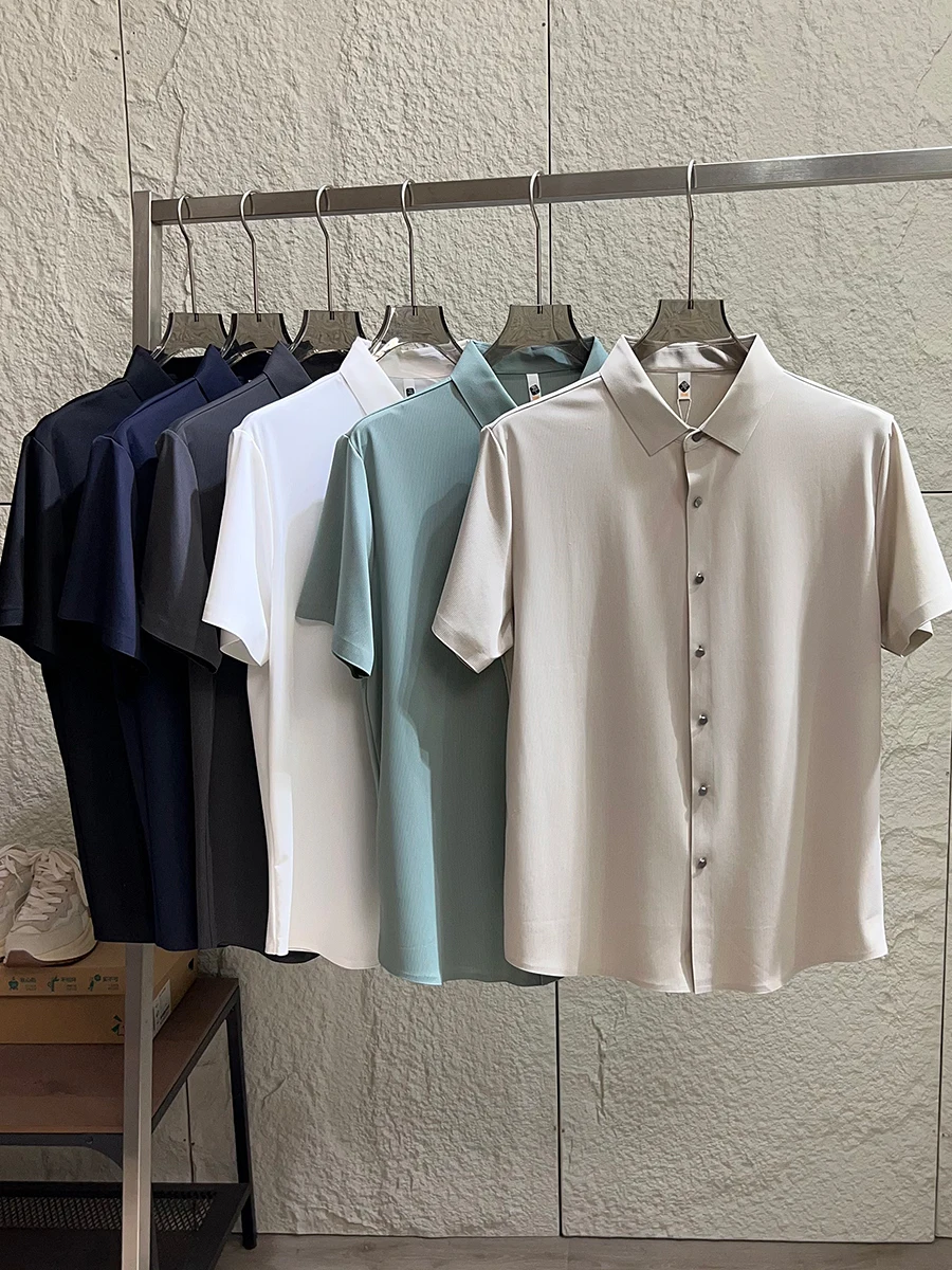 

Cooling Breathable Men's Casual Business Short Sleeve Shirt Seamless Comfortable Elastic Loose Fit Chinese Brand Summer Commute