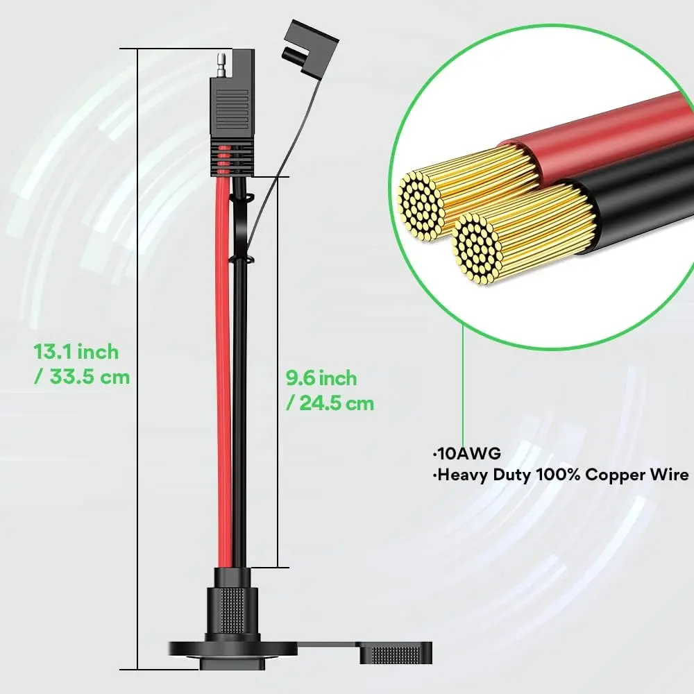 SAE Connector Power Socket Sidewall Port 12AWG Cable Weatherproof Cable Quick Connect Panel Mount Universal Flush Mount Adapter