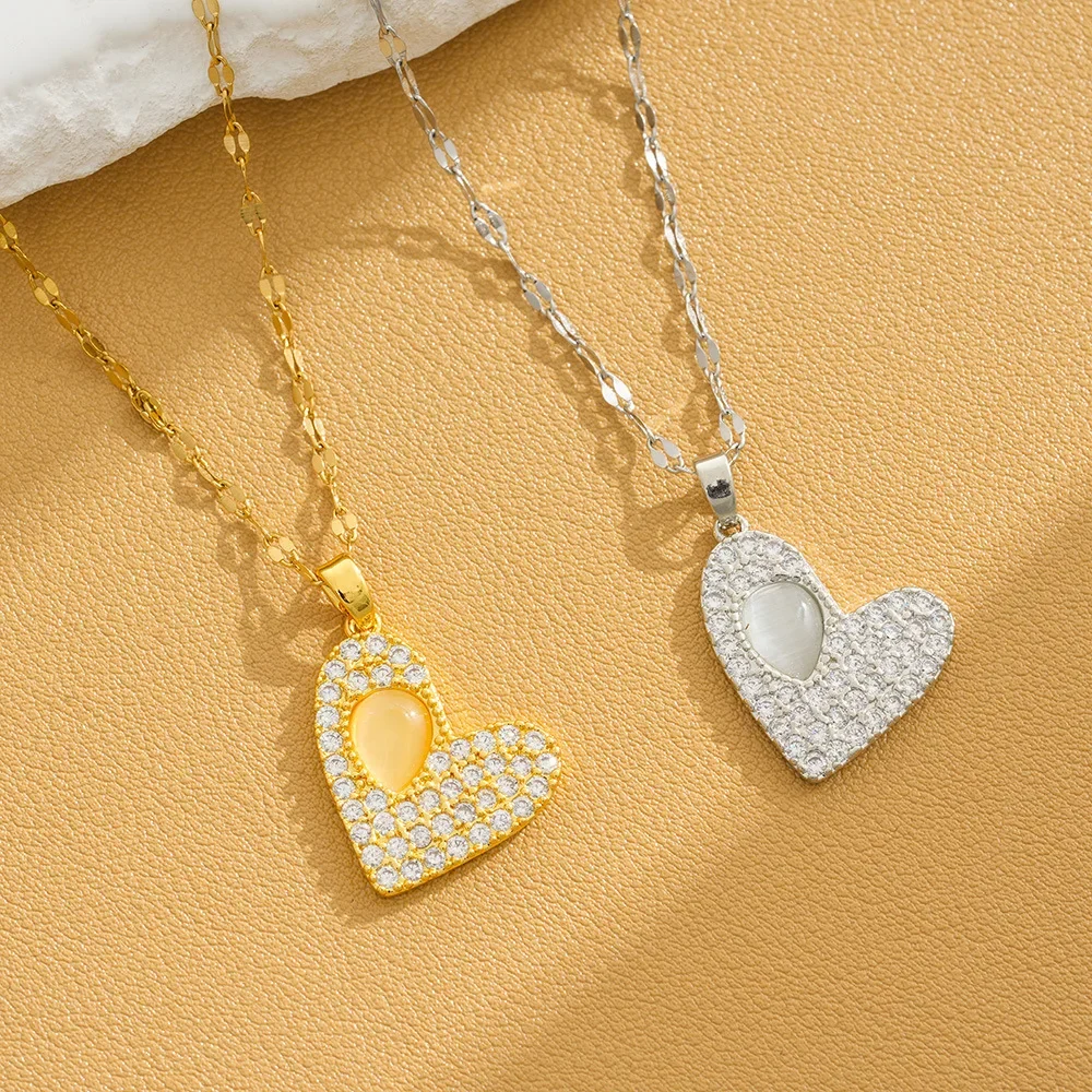 Популярная женская цепочка на ключицу и колье из титановой стали в форме сердца.