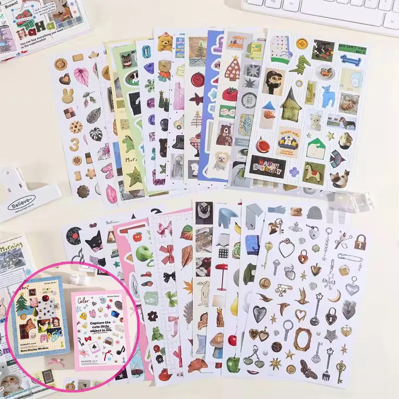 1300 Kawaii Stickers Retro Cartoon Aesthetics Scrapbook Stickers DIY Handmade Stationery Diary PET Cutting Decorative Stickers