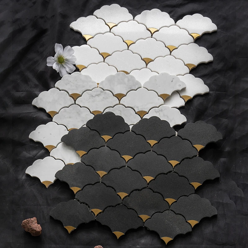 

Natural stone water jet marble mosaic wall 7mm tiles suitable for bathroom and living room new design, home villa luxury