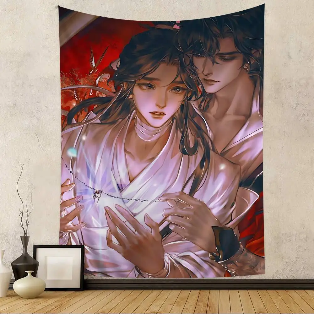 Tian Guan Ci Fu H-Heaven Official Blessing Anime Tapestry Hippie Flower Wall Carpets Dorm Decor Wall Hanging Home Decor