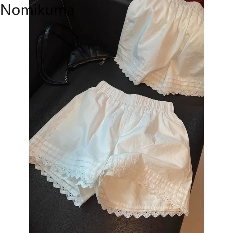 

2025 New Bottoms White Summer Shorts for Women's Pantalones Cortos De Mujer Patchwork Lace Casual Wide Leg Shorts Women Clothes