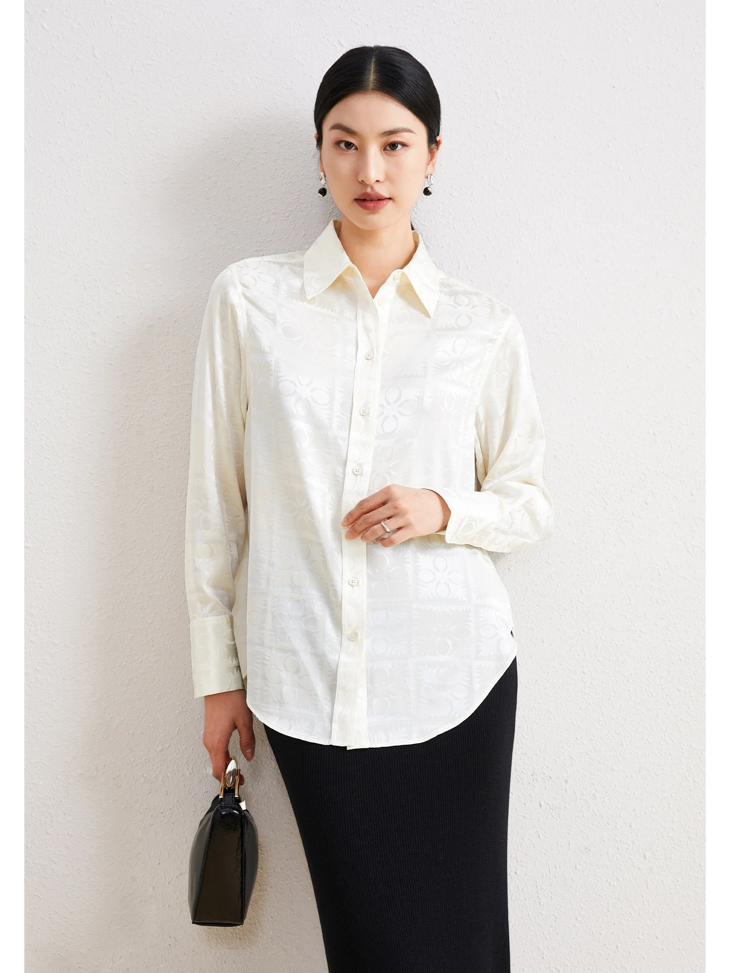 

Шелковая блузка ChangDX с длинным рукавом, с тонкой переливающейся белой мозаичной текстурой, из натурального шелка, эластичная, свободного кроя, для повседневной носки, женская.