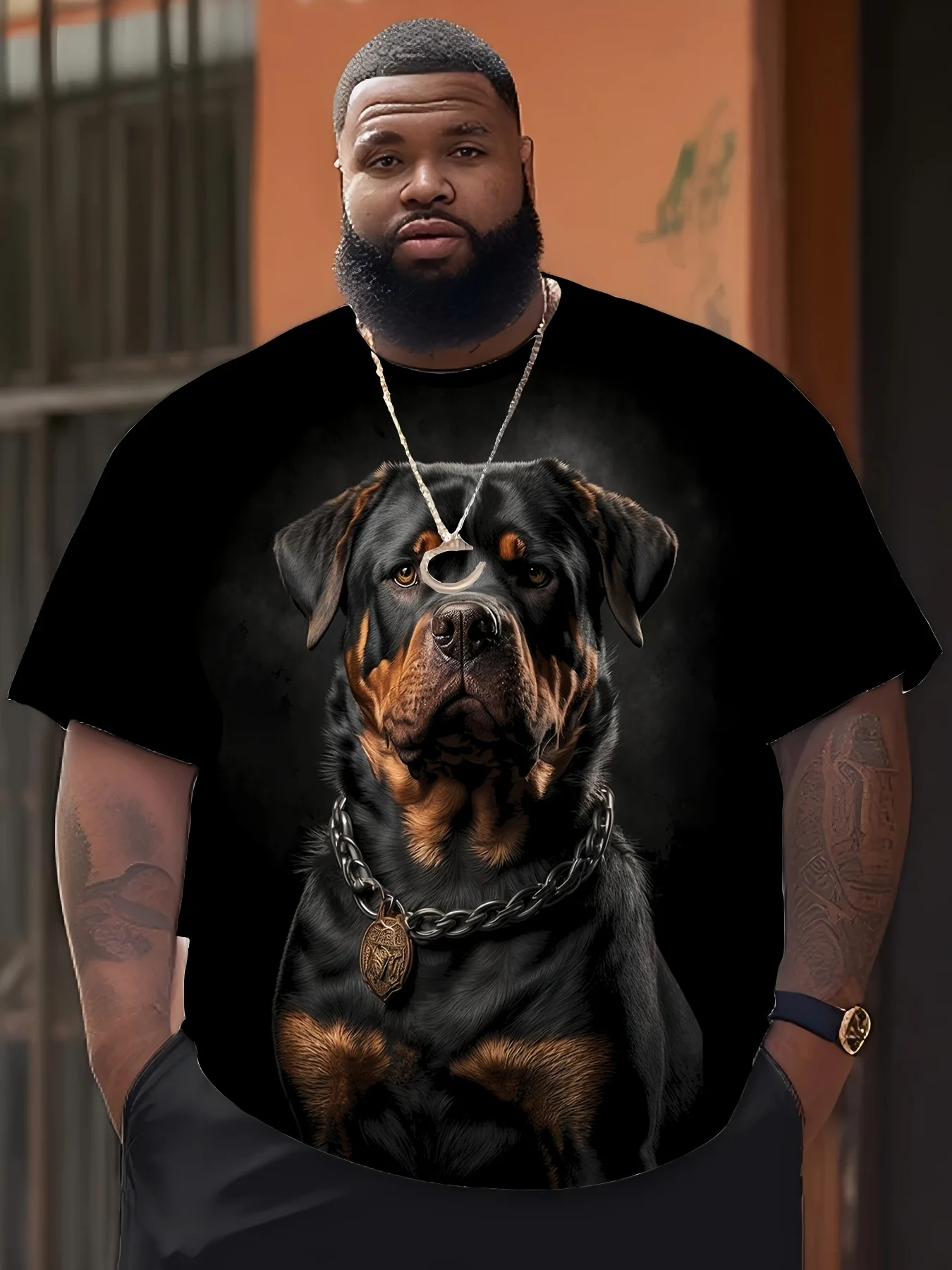 

Men'S Plus Size Rottweiler Dog Print T-Shirt Brown Rottweiler Graphic Tee Men's Clothing Pet Lovers Everyday Oversized Shirt Top