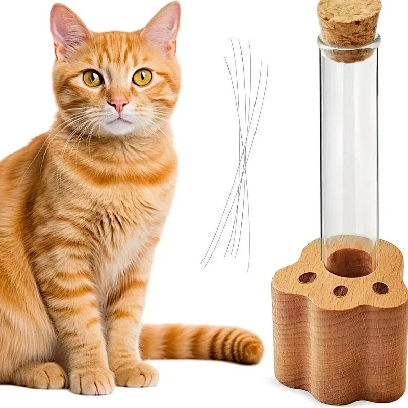 

Holder Wooden Base Paw Shape Vase Simple Hair Keepsake Desk No Glass Tube Versatile for Small Charms Kitten