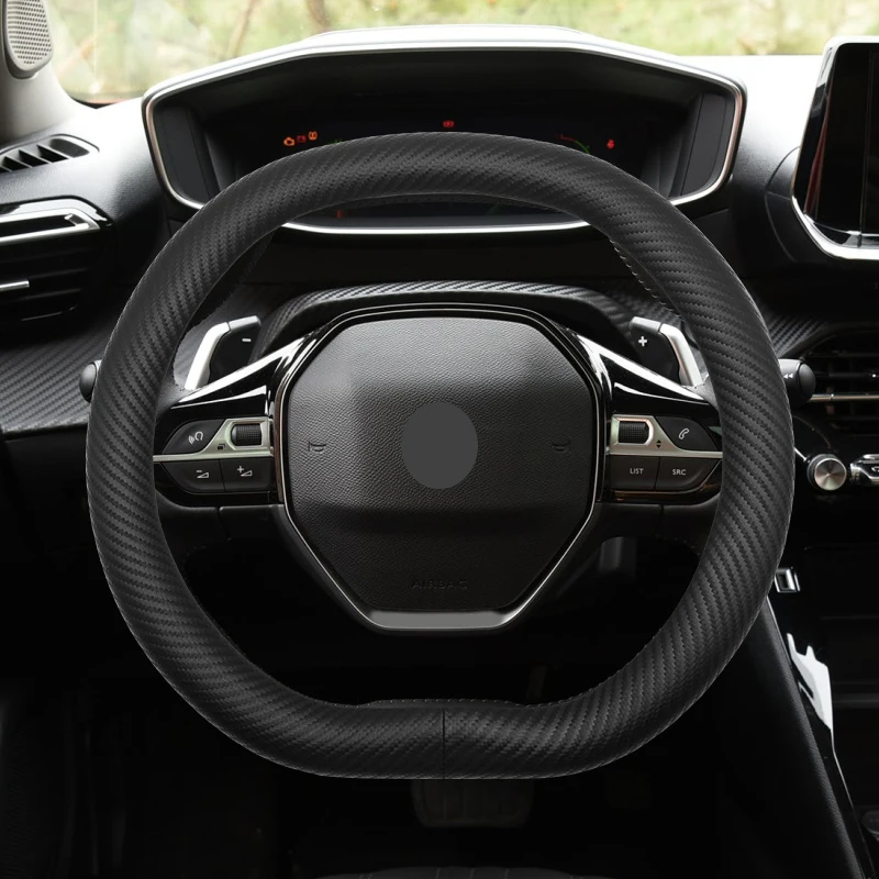 For Peugeot Suede Leather Car Steering Wheel Cover 3008 4008 5008  208 e208 2008 e2008 Carbon Fiber Non-slip Up and down D Cover