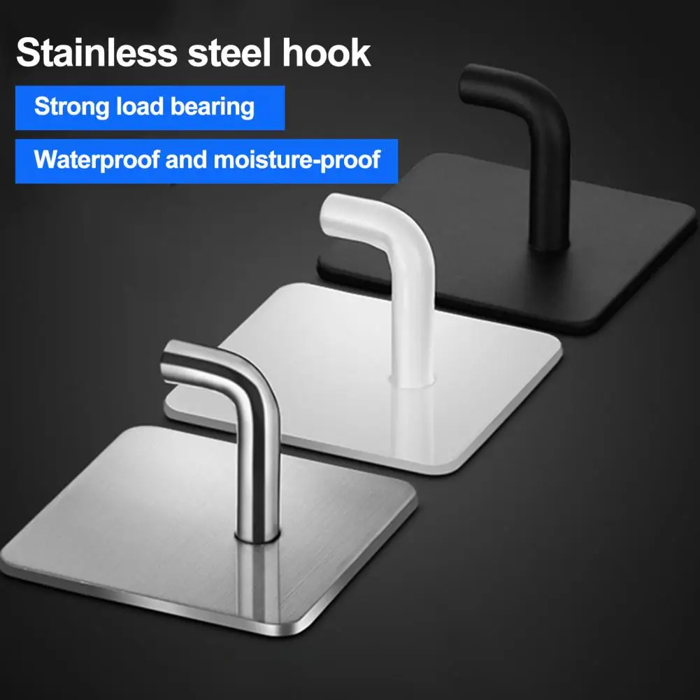 Self-adhesive Hooks 6pcs Stainless Steel Self-adhesive Wall Storage Hooks Set Strong Load-bearing Punch Free for Home