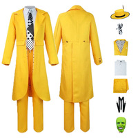 The Mask Cosplay Costume Jim Carry Cosplay Yellow Uniform Carnival Party Suit Hat Green Mask Halloween Clown Props Outfits