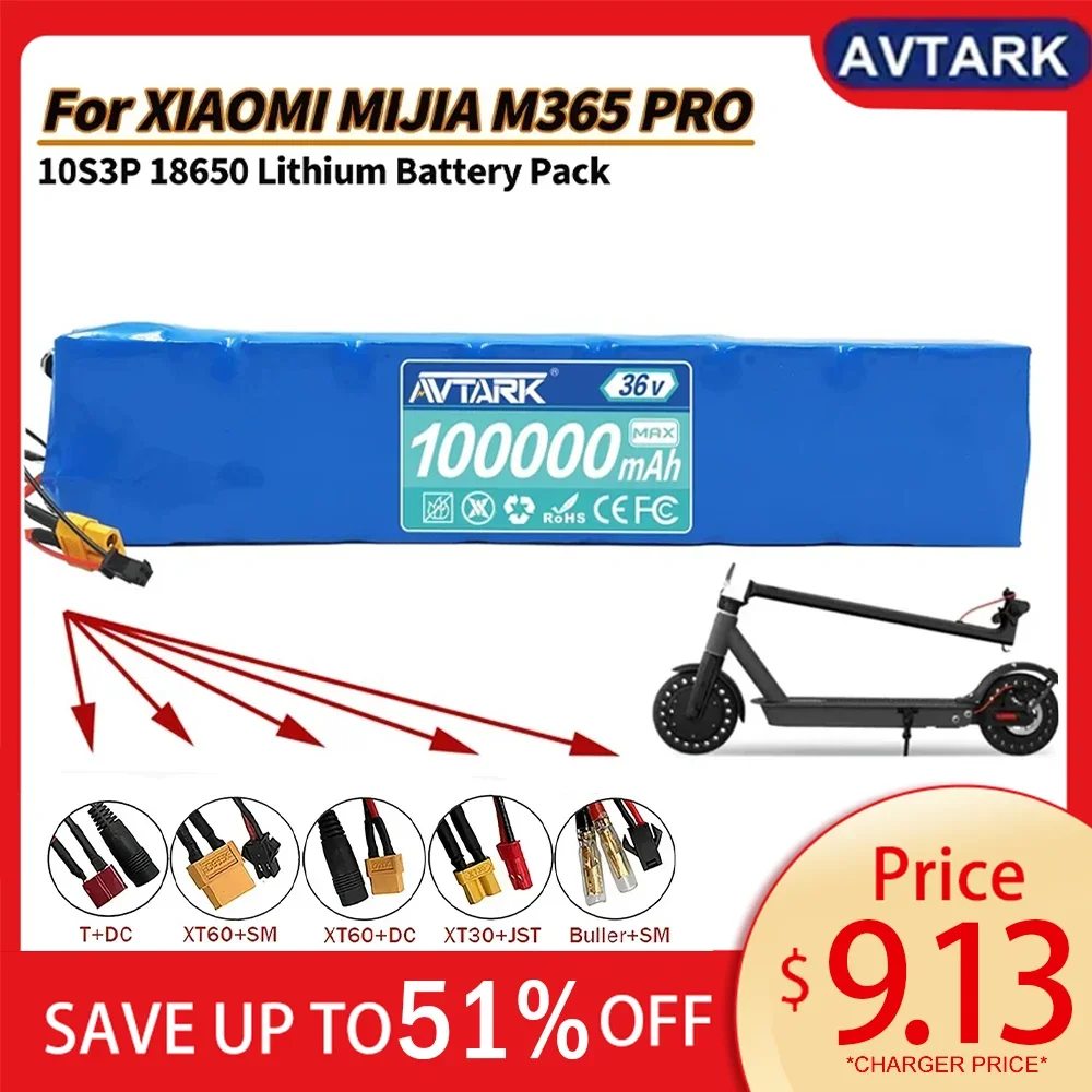 10S3P 36V 100Ah 18650 Lithium Battery Pack Superior quality 20A BMS For XIAOMI MIJIA M365 PRO Electric Bicycle Scooter