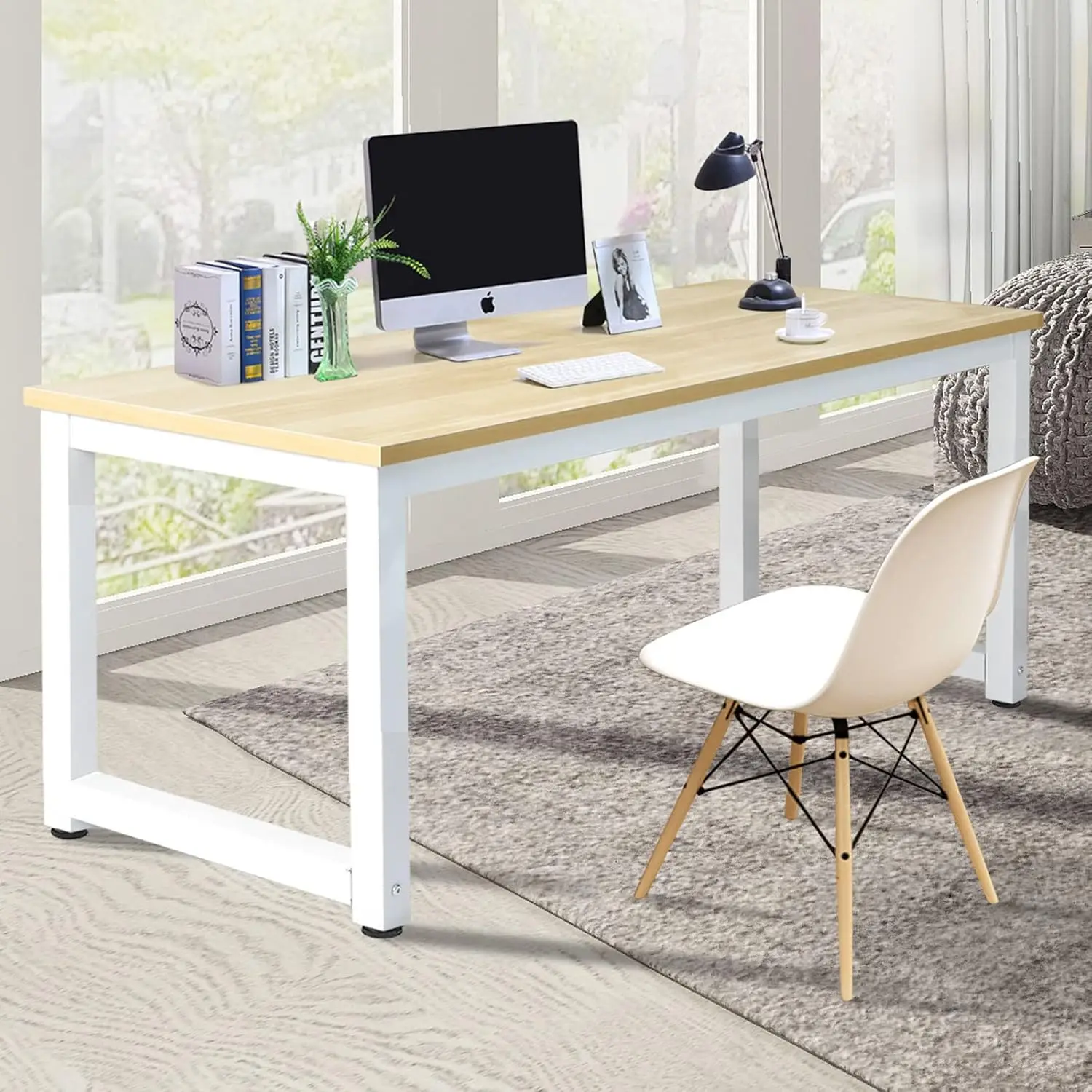 Modern Computer Desk 63 Inch Large Office Desk, Writing Study Table for Home Office Desk Workstation Wide Metal Sturdy