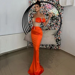 Thinyfull-vestidos de graduación de sirena naranja, vestido de noche de satén con abalorios, Formal, hasta el suelo, cóctel, fiesta de graduación, talla grande, 2023