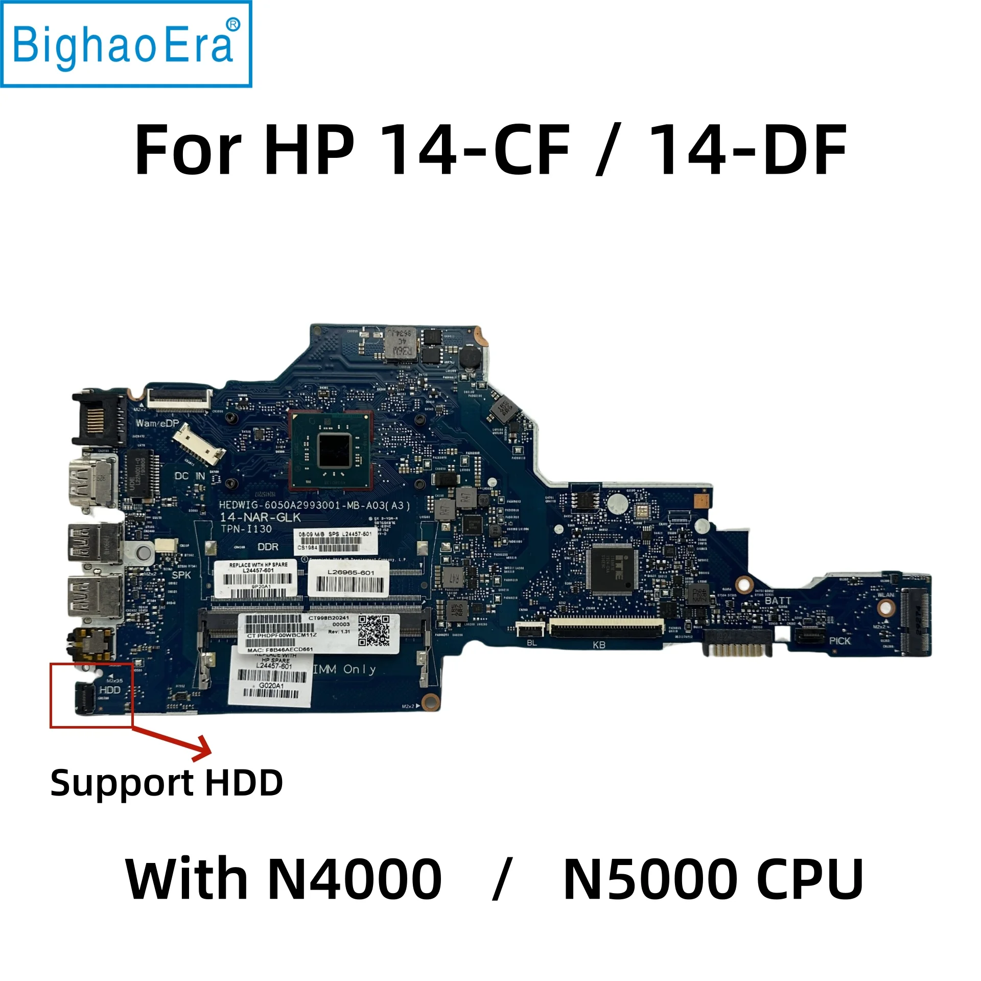 For HP 14-CF 14-DF Laptop Motherboard With N4000 N5000 CPU 14-NAR-GLK 6050A2977701 6050A2993001-MB-A03 L23236-601 L23234-601/001