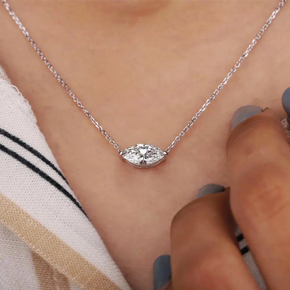 BXINY 1/2CT Marquise Cut Moissanite Pendant Necklace S925 Silver Solitaire Lab Diamond NeckChain for Women Jewelry Gift With GRA
