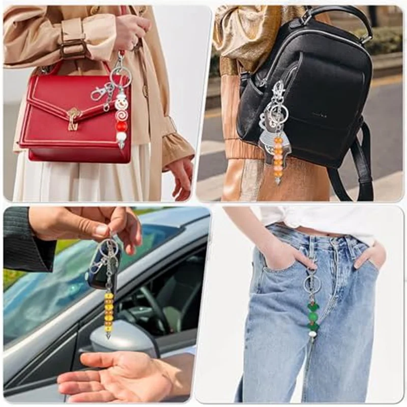 A19E-12 Pcs Beadable Keychain Bar, Silver Bead Keychain Beaded Keychain For Pendant DIY, For Keychain Making Making Gift